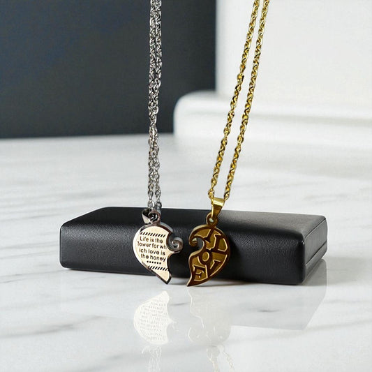 Colares Lovers Dourado & Grafite – Duo Coração