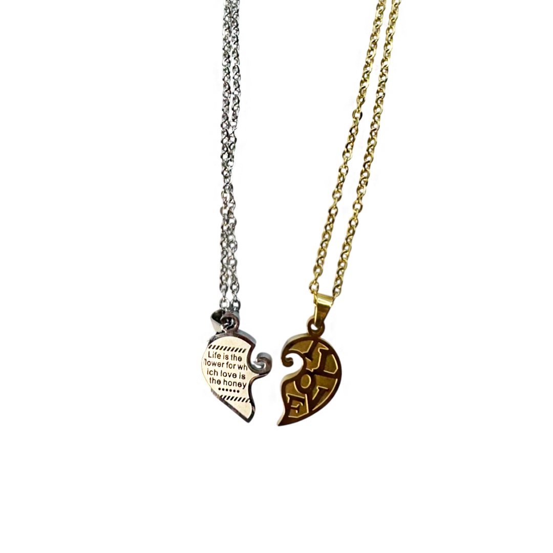 Colares Lovers Dourado & Grafite – Duo Coração