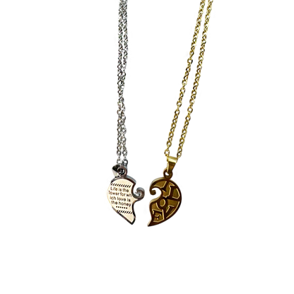 Colares Lovers Dourado & Grafite – Duo Coração