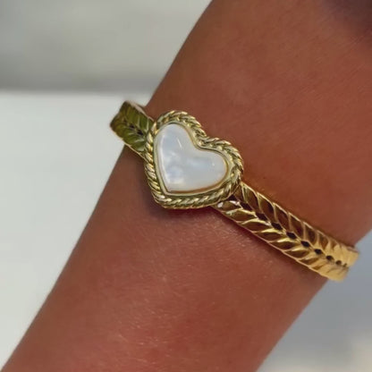 Bracelete Coração Madrepérola Dourado